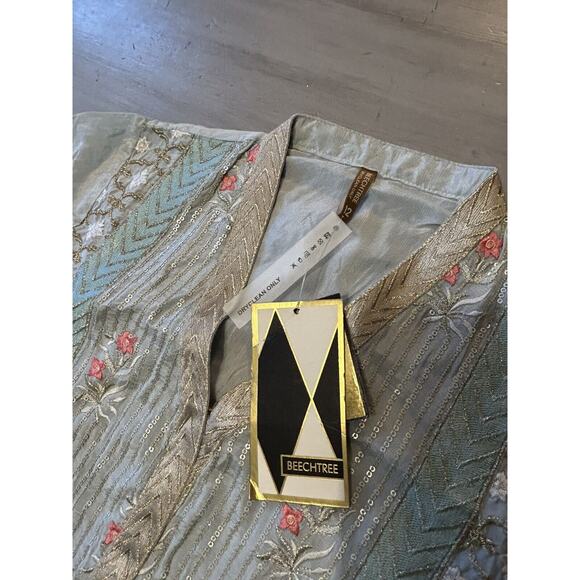 Beechtree Blue Pink Gold Embroidered Sequins Floral Tunic Dress Sz 12 Boho - Picture 7 of 12